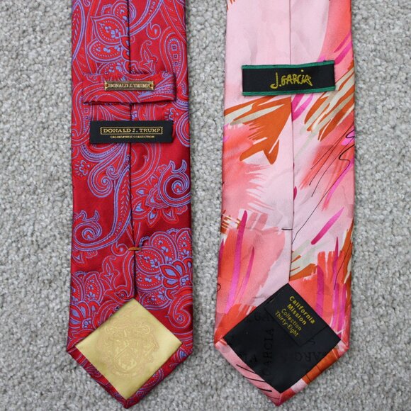Lot of 2 Designer Ties Trump Signature & J. Garcia Pink & Pink 100% Silk Necktie - Picture 1 of 14